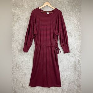 Queen’s Way To Fashion Vintage Dress Womens 6 Maroon Stripe Long Sleeve- 9071*